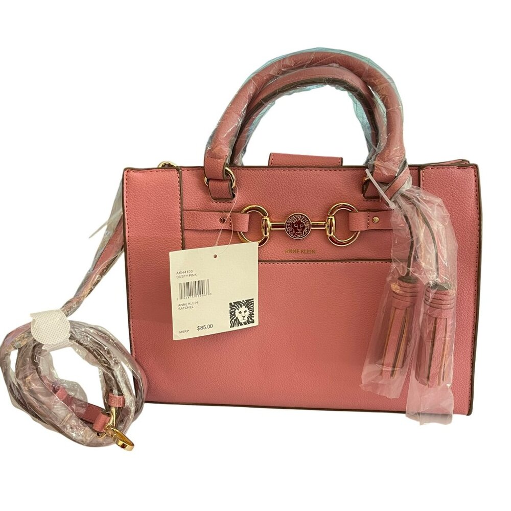 Anne Klein Pink East West Satchel Horse Bit Handbag Purse NEW